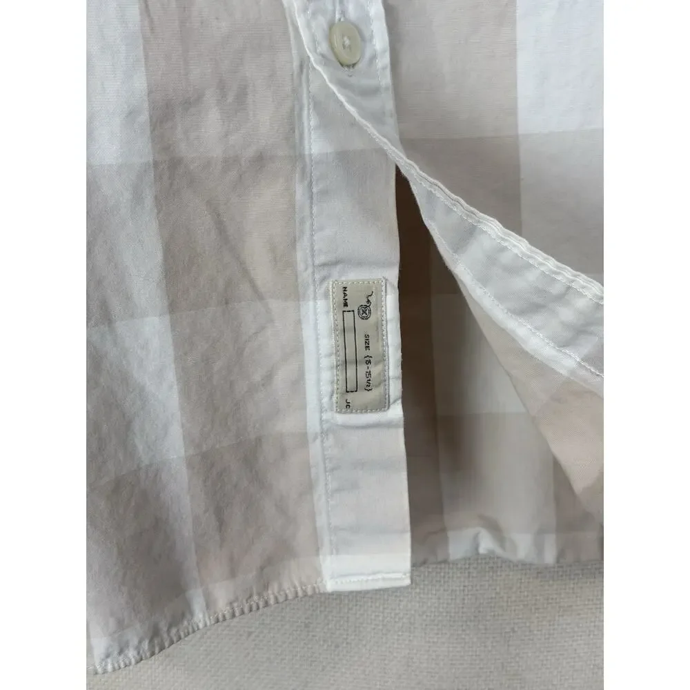 J. Crew Men's Button Up Shirt Sz‎ M (15-15 1/2) Long Sleeves Tan Ivory Plaid